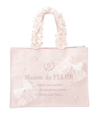 Maison de FLEUR レースリボンフリルハンドルスクエアトートSバッグ Light Pink