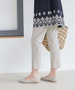 Tiaclasse L 【日本製】ドライモーメント裾スリットパンツ グレージュ