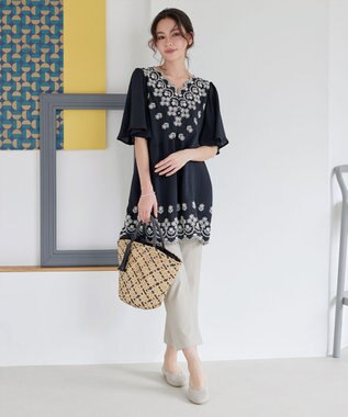 Tiaclasse L 【日本製】ドライモーメント裾スリットパンツ グレージュ