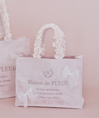 Maison de FLEUR レースリボンフリルハンドルスクエアトートSバッグ Light Pink
