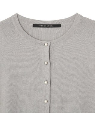 YECCA VECCA パール釦ラッフル5分袖カーディガン Gray mixture