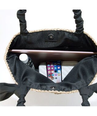 UNBILLION カシュカシュ cachecache / 下がりリボン柄編みトート カゴバッグ ブラック