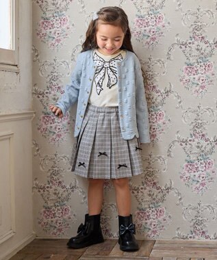 ANY KIDS リボンプリーツスカパン グレー×チェック