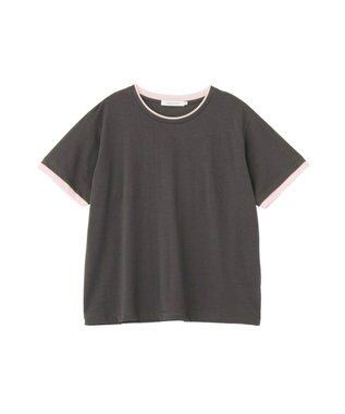 AMERICAN HOLIC 配色レイヤード風シアーＴシャツ Charcoal Gray