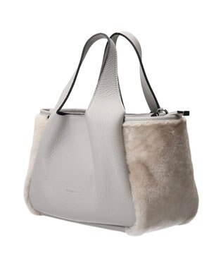 INTER-CHAUSSURES 【RIPANI】ムートンコンビレザーハンドバッグ ライトグレー