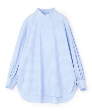 UNFILO ハイネックブラウス ブルー×オフストライプ