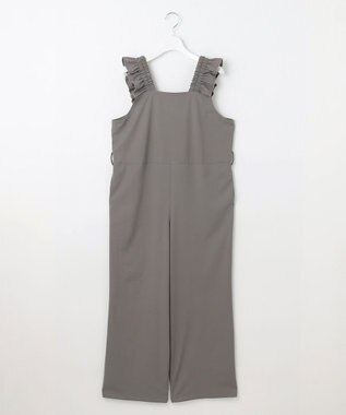 Feroux 【洗える】ショルダーフリル オールインワン グレー系