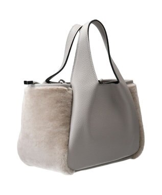 INTER-CHAUSSURES 【RIPANI】ムートンコンビレザーハンドバッグ ライトグレー
