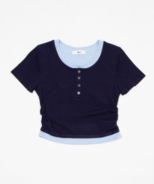 WEGO ヘンリーネックレイヤードT ネイビー