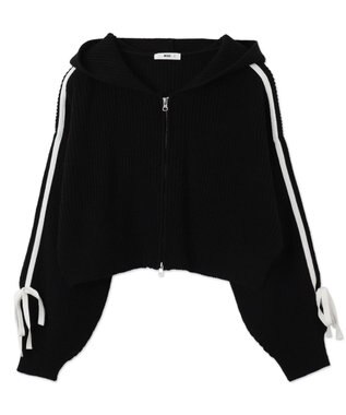 WEGO ラインリボンダブルジップニットパーカー ブラック