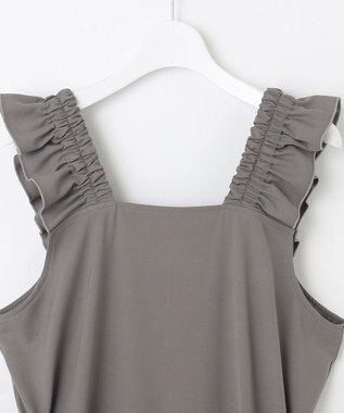 Feroux 【洗える】ショルダーフリル オールインワン グレー系