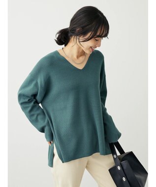 Green Parks 洗える　ミラノリブ編みニットプルオーバー Blue Green