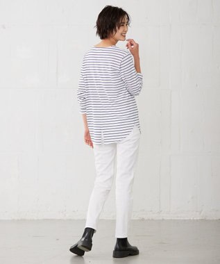J.PRESS LADIES S ベーシックジャージー ボーダー ロングＴシャツ カットソー ホワイト系1