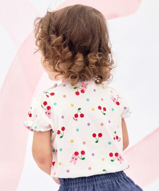 MIKI HOUSE HOT BISCUITS 【80-120cm】キャビット×さくらんぼ 総柄 半袖Tシャツ 白