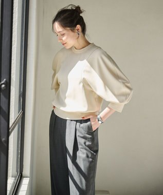 #Newans ラウンドスリーブカットソー オフ