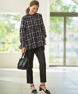 組曲 【WEB限定】シアーツイルチェック チュニックブラウス ネイビー系3