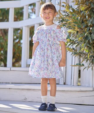 ANY KIDS オン・オフショルダー チューリップ ワンピース サックスブルー系