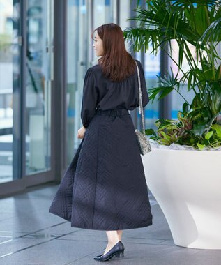 Tiaclasse L 【洗える】配色パフスリーブシャツブラウス ネイビー