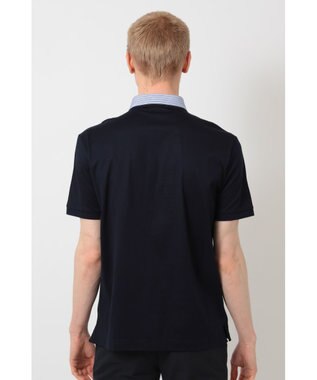 DAKS GIZAコットン THOMAS MASONチェック シャツカラーポロ ネイビー