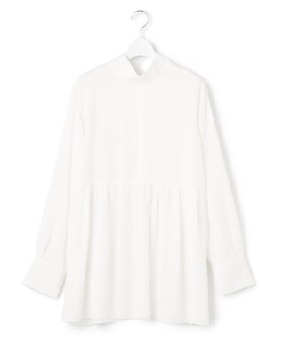 23区 L 【前後着用可能/洗える】ウォッシュドピーチツイル ブラウス ホワイト系