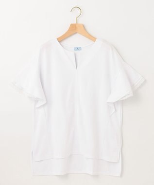 組曲 【汗ジミ防止・撥水】GIZAプレーティング天竺袖フリル カットソー アイボリー系