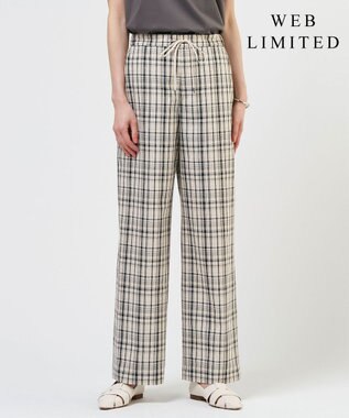 J.PRESS LADIES リネンレーヨン 柄 ワイドパンツ 【WEB限定】ベージュチェック系