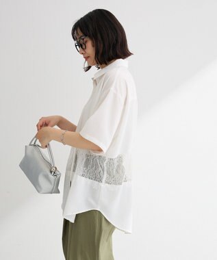 Green Parks レース切替５分袖シャツ White