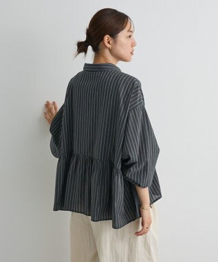 CRAFT STANDARD BOUTIQUE ペプラム長袖ブラウス Stripe Black