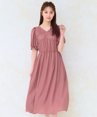 【洗える】ギャザーデザインパフスリーブワンピース