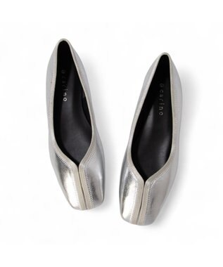 MODE ET JACOMO <carino>スクエアトゥ切り替えデザインフラットパンプス シルバー