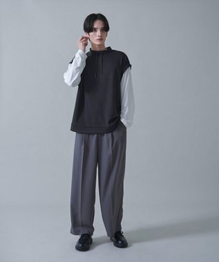 WEGO フェイクレイヤードモックネックベストT（LS） ブラック中濃色