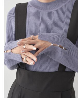 earth music&ecology 袖パールハイネックリブプルオーバー Blue