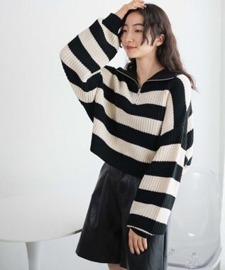 WEGO ハーフジップショートニットプルオーバー ブラックその他