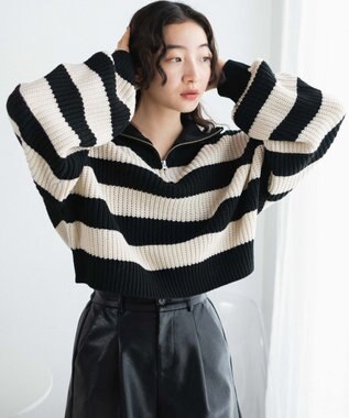 WEGO ハーフジップショートニットプルオーバー ブラックその他