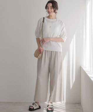 組曲 ライトリネンライクイージーワイド パンツ ベージュ系