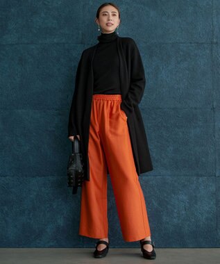 ICB 【洗える】ウールワッシャーツイル ワイドストレートパンツ オレンジ系