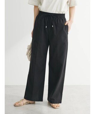 Green Parks 綿麻混イージーワイドパンツ Black