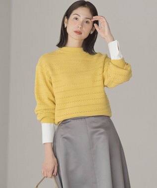 組曲 L 【WEB限定カラーあり】透かし編みバルキーボーダー柄ニット 【WEB限定】イエロー系9