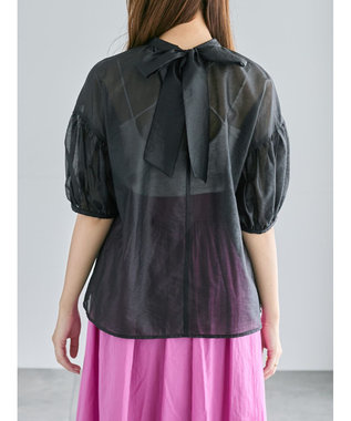 Te chichi レザーライクバックリボンブラウス ブラック