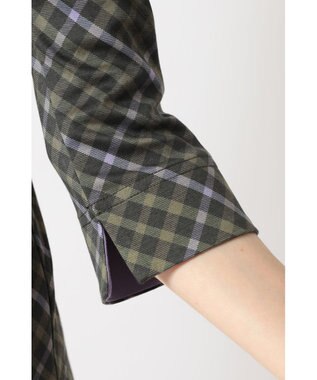 DAKS チェックプリント七分袖Tシャツ グリーン