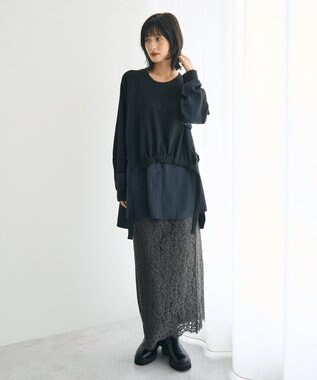 YECCA VECCA 素材MIXレイヤード起毛プルオーバー Black