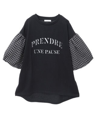 Green Parks チェックバルーンスリーブロゴチュニック Black