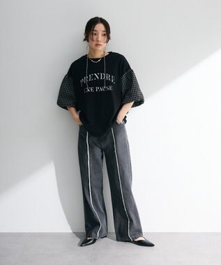 Green Parks チェックバルーンスリーブロゴチュニック Black