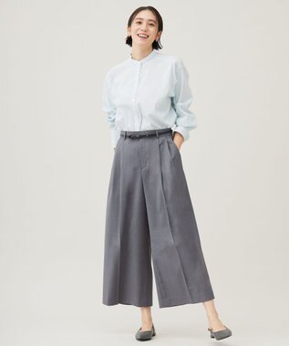 自由区 S 【洗える】TWラチネストレッチワイドクロップド パンツ グレー