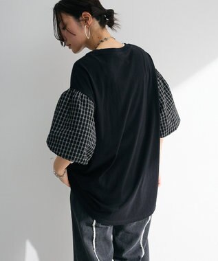 Green Parks チェックバルーンスリーブロゴチュニック Black