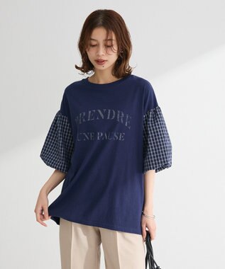 Green Parks チェックバルーンスリーブロゴチュニック Black