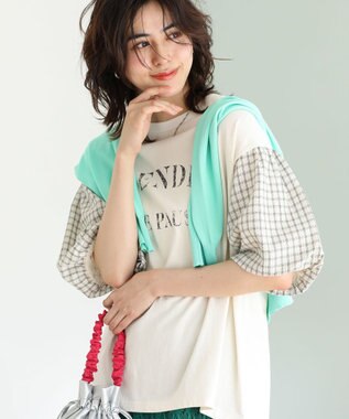 Green Parks チェックバルーンスリーブロゴチュニック Black