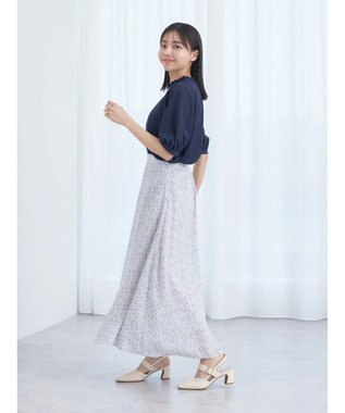 earth music&ecology ２ｗａｙスタンドフリル半袖ブラウス Navy