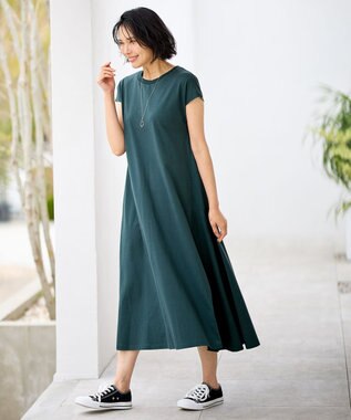 ANY 【洗濯機可】フレンチスリーブワンピース グリーン