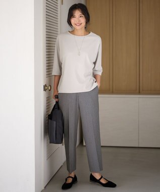 ANY L 【洗濯機可/ウエストゴム/２ＷＡＹストレッチ】テーパードパンツ グレーストライプ